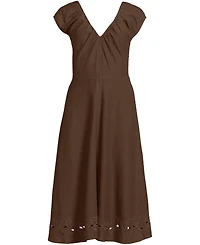 Lands' End Women's Cotton Blend Short Sleeve Midi Dress with Cutwork