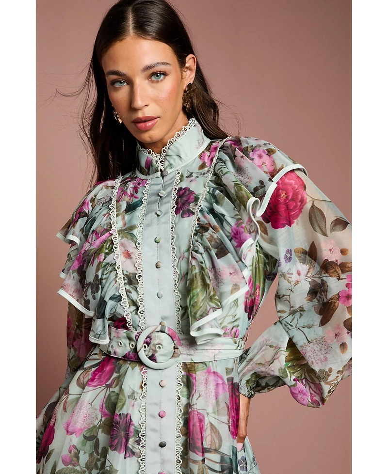 Coast Women's Long Sleeve Printed Organza Shirt Dress