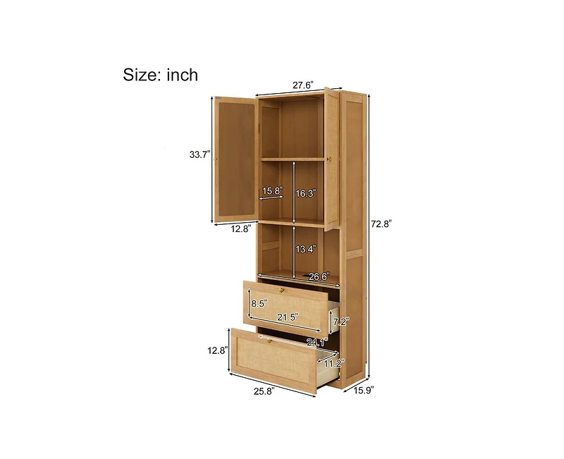 Casainc 2 Doors Bookshelf with Usb Port and 3 Drawers Side Cabinet Storage Shelves