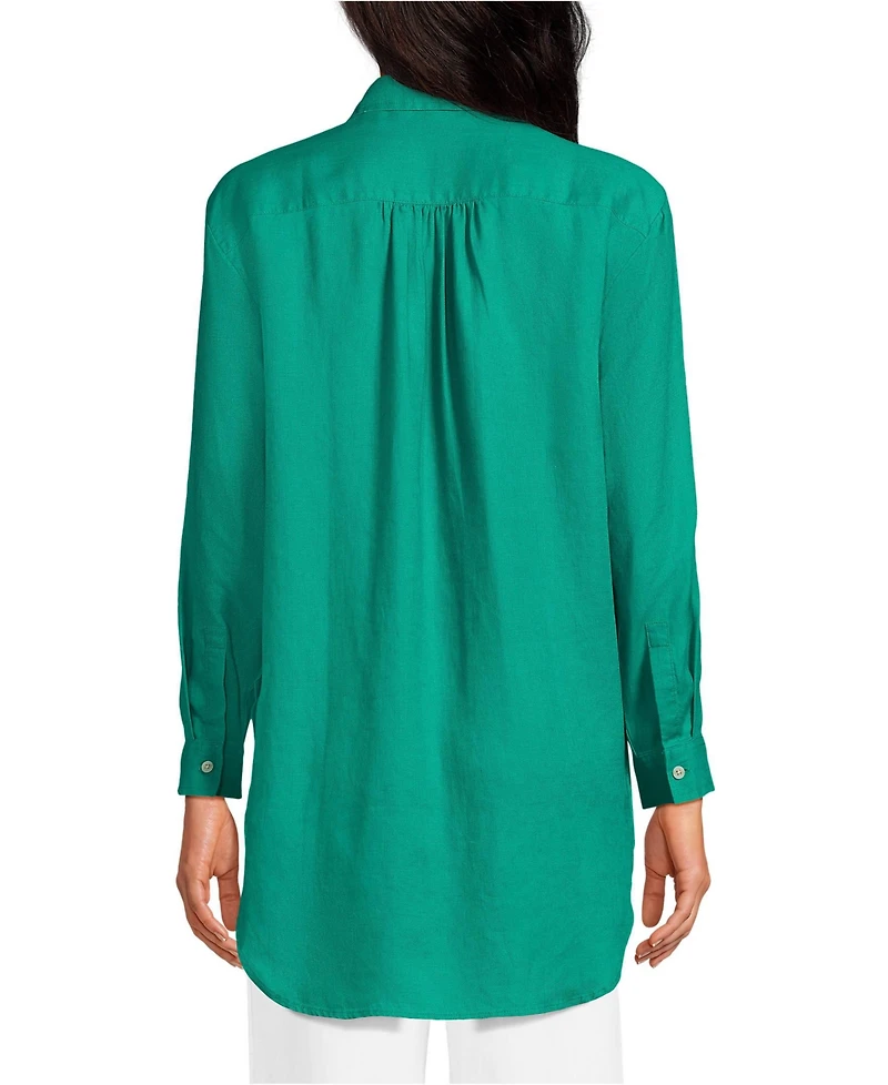 Lands' End Women's Linen Roll Sleeve Oversized Relaxed Tunic Top