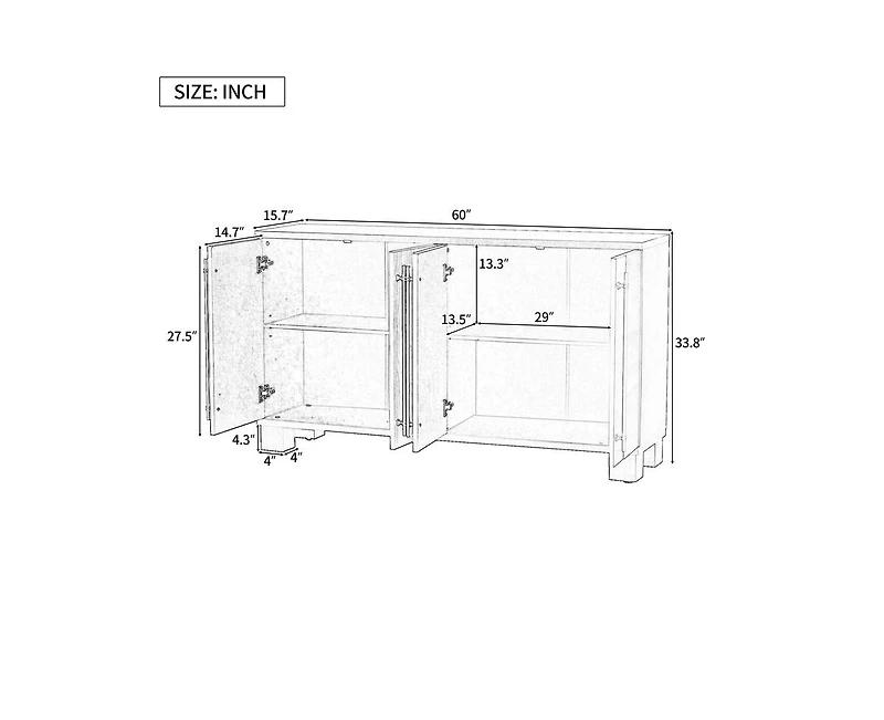 Casainc Storage Cabinet with Wood Sideboard with Adjustable Shelves and Gold Handles