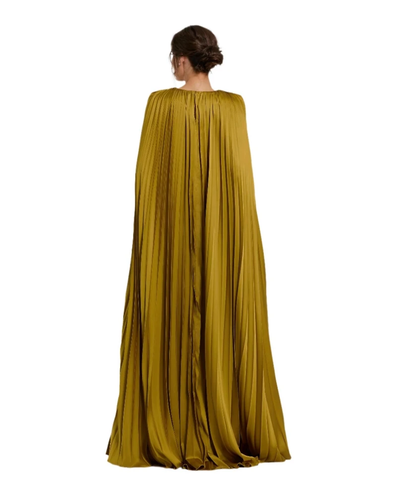 Women's Pleated Charmeuse V Neck Gown With Cape
