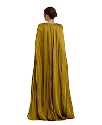 Women's Pleated Charmeuse V Neck Gown With Cape
