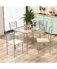 Costway 5 Piece Dining Set Table and 4 Chairs Glass Top Kitchen Breakfast Furniture
