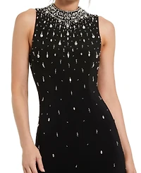 Mac Duggal Women's High Neck Sleeveless Beaded Jersey Fitted Gown