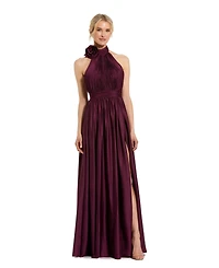 Mac Duggal Women's Rosette Halter Chiffon Evening Gown