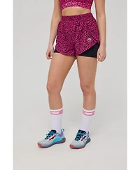 Oosc Women's Elite 2 1 Running Shorts - Pink Leopard