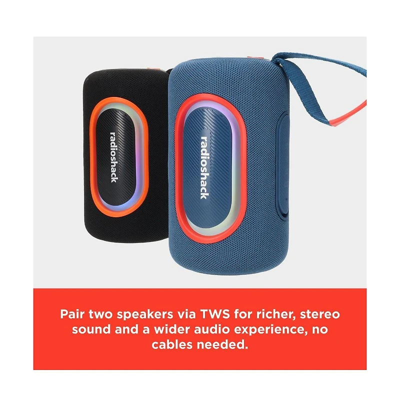RadioShack Wireless Speaker, 20W, Bluetooth 5.3, Rgb Lights, Waterproof IPX5, Portable 4001779 Black