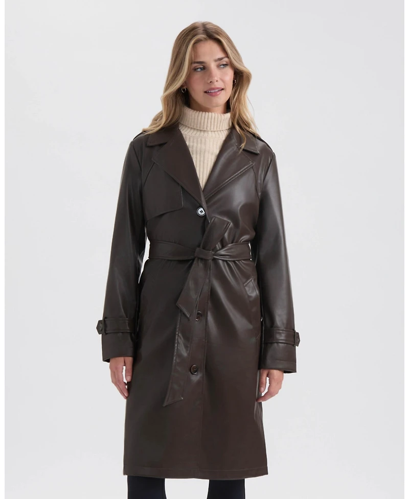 Ellen Tracy Women's Faux Leather Trench
