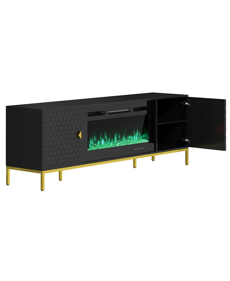 70 inches Mdf Tv Stand with 36 Fireplace and Storage Cabinets