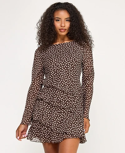 City Studios Juniors' Polka Dot Ruffle Long Sleeve Dress