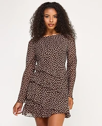 City Studios Juniors' Polka Dot Ruffle Long Sleeve Dress