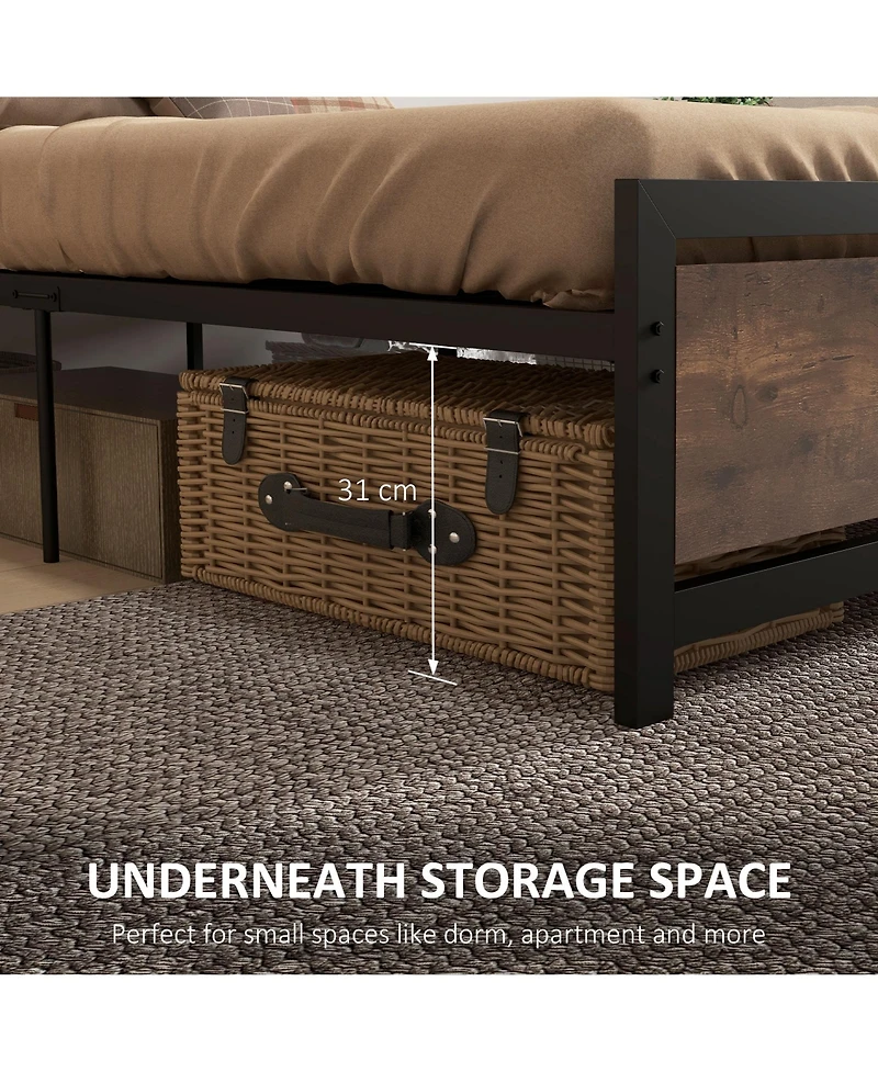 Homcom Full Bed Frame with Headboard & Footboard, Strong Metal Slat Support Bed Frame w/ Underbed Storage Space, No Box Spring Needed