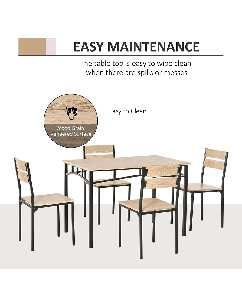 Homcom Rustic Industrial 5-Piece Dining Table Set Metal with 4 Chairs