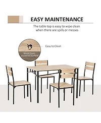 Homcom Rustic Industrial 5-Piece Dining Table Set Metal with 4 Chairs