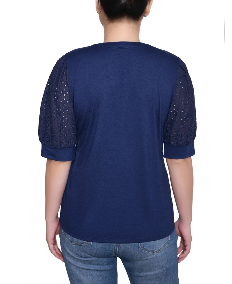 Ny Collection Women's Puff Elbow Sleeve Top