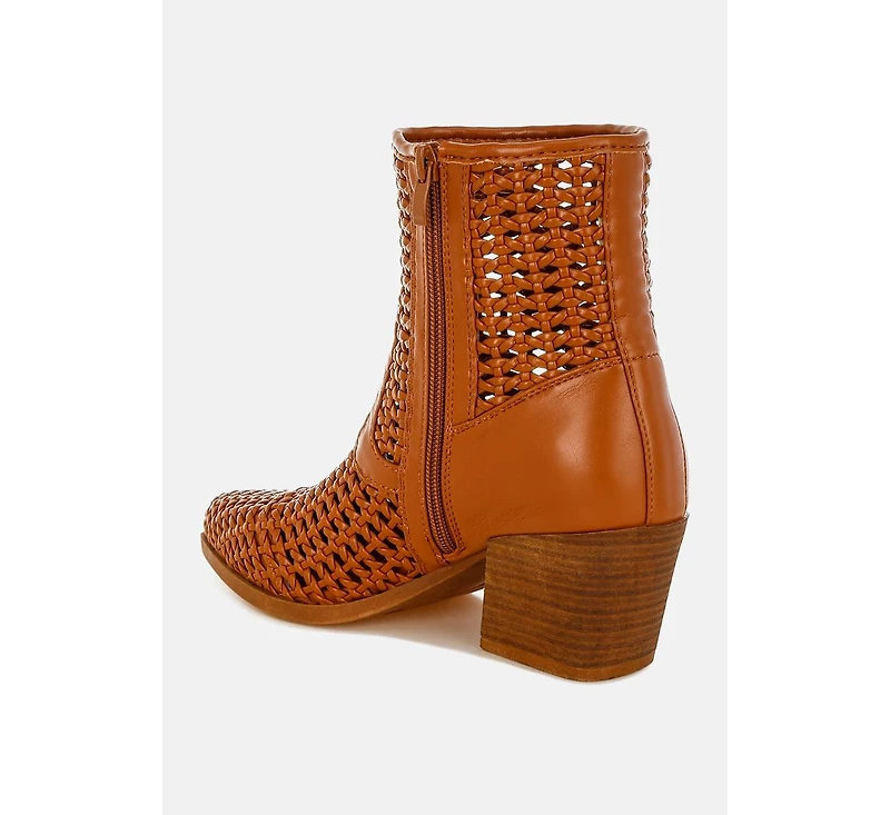 Artisole Woven Pleather Block Boots Women