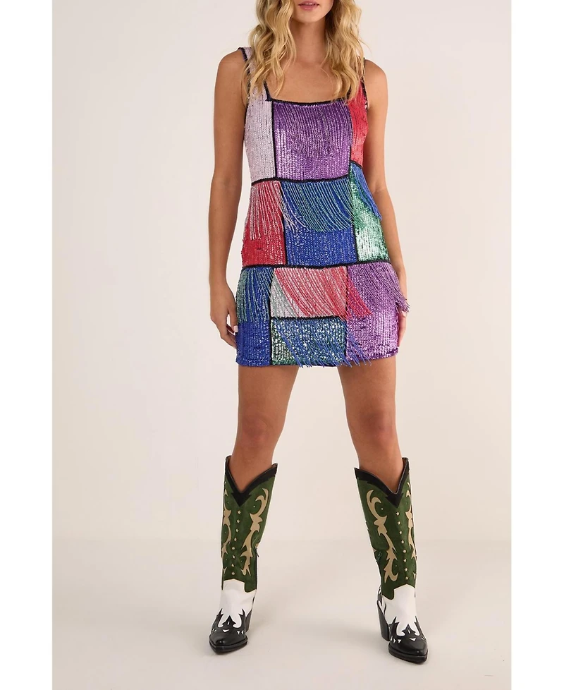 Nasty Gal Women's Check Tassel Sequin Mini Dress