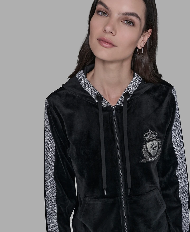 Karl Lagerfeld Paris Petite Rhinestone Trim Zip-Up Jacket
