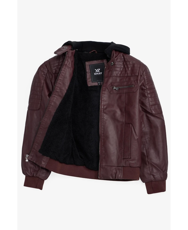 Xray Boy's Lined Pu Jacket With Knit Hood