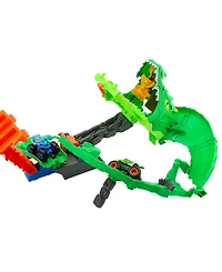 Hot Wheels Monster Trucks Sharks vs Dinos Dragon Destruction Playset and Trucks