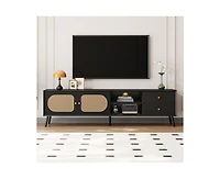 Casainc 70" Tv Stand for TVs up to 80 Inches with Rattan Doors, 2 Drawers and Open Shelf