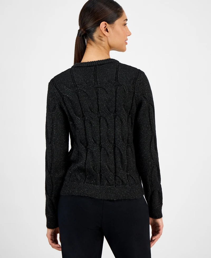 T Tahari Women's Metallic Cable-Knit Cardigan