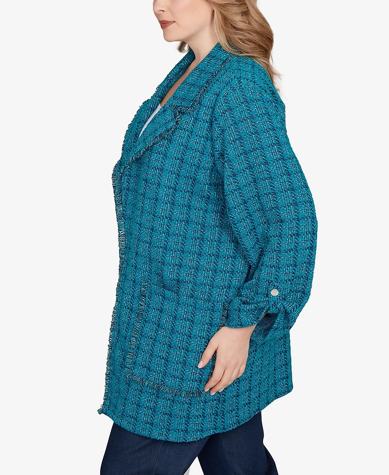 Ruby Rd. Plus Open Front Tweed Patch Pocket Jacket