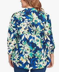 Ruby Rd. Plus Floral Silky Voile Button Down Top