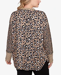 Ruby Rd. Plus Sweater Trimmed Cozy Animal Print Top