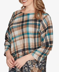 Ruby Rd. Plus Floral Plaid Cozy Ballet Neck Top