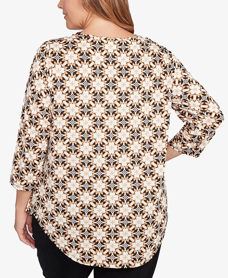 Ruby Rd. Plus Mesh Textured Geo Puff Print Top