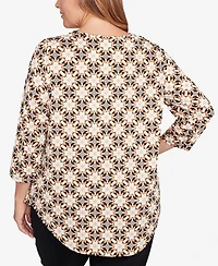 Ruby Rd. Plus Mesh Textured Geo Puff Print Top