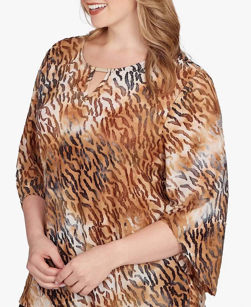 Ruby Rd. Plus Tie Dye Zebra Jacquard Textured Top