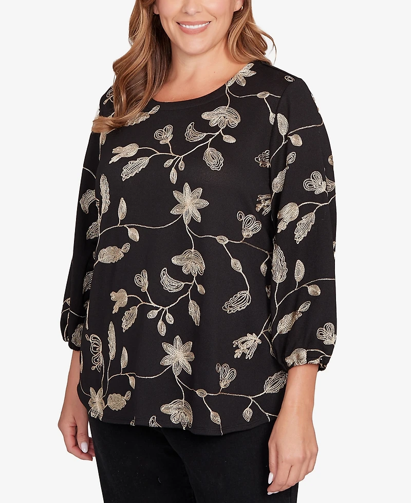 Ruby Rd. Plus Metallic Embroidered Floral Top