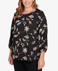 Ruby Rd. Plus Metallic Embroidered Floral Top