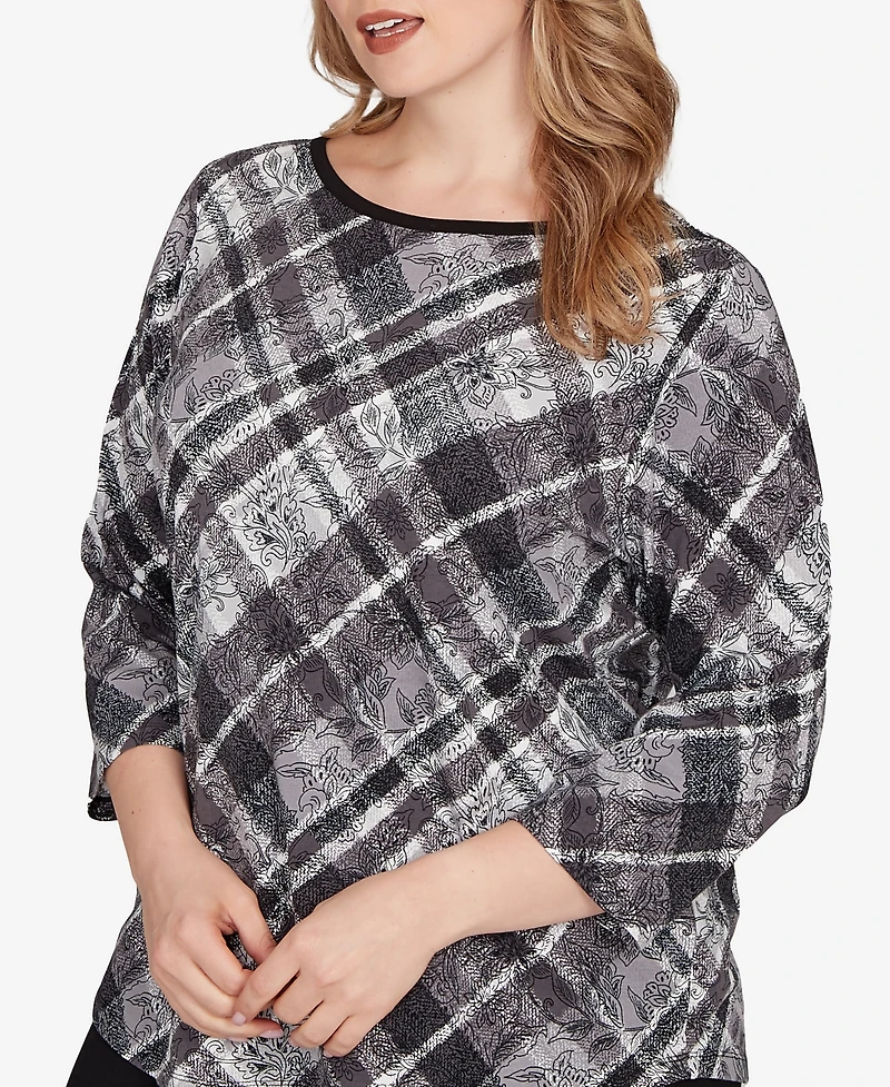 Ruby Rd. Plus Solid Tipped Plaid Knit Top