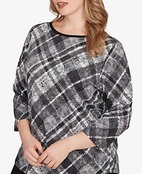 Ruby Rd. Plus Solid Tipped Plaid Knit Top