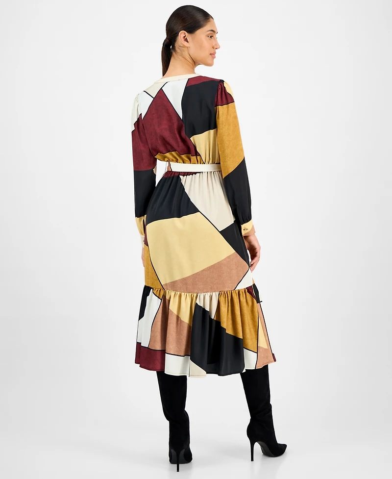 T Tahari Women's Printed Button-Front Midi Dress