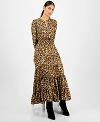 T Tahari Women's Animal-Print Split-Neck Maxi Dress