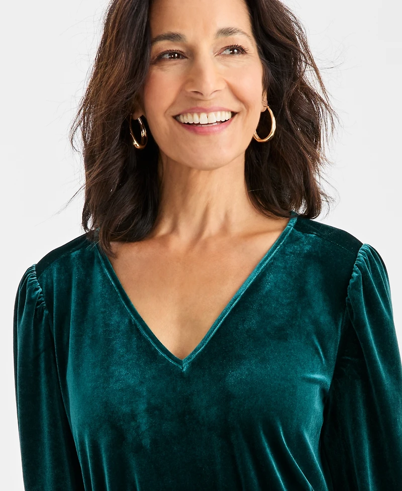 Style & Co Women's V-Neck Long-Sleeve Velvet Dress, Macy's Exclusive