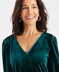 Style & Co Women's V-Neck Long-Sleeve Velvet Dress, Macy's Exclusive