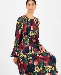 T Tahari Women's Floral-Print Pleated Midi Dress
