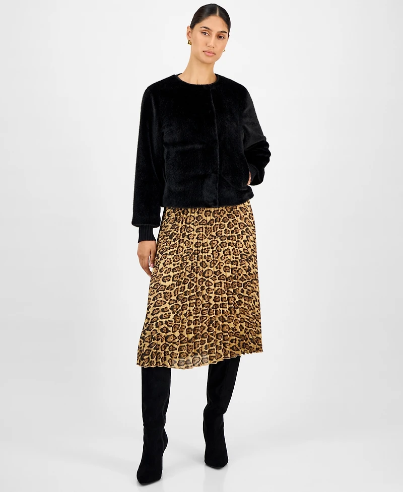 T Tahari Women's Knit-Cuff Faux-Fur Jacket