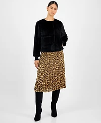 T Tahari Women's Knit-Cuff Faux-Fur Jacket