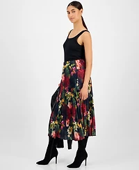 T Tahari Women's Pleated Printed Midi Skirt