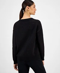 T Tahari Women's Rose-Print Crewneck Sweater