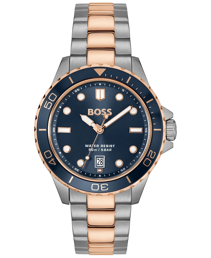 Hugo Boss Men's Troper Sport Quartz Basic Calendar Two Tone Stainless Steel Watch, 42mm