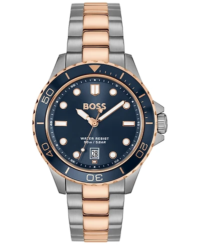 Hugo Boss Men's Troper Sport Quartz Basic Calendar Two Tone Stainless Steel Watch, 42mm