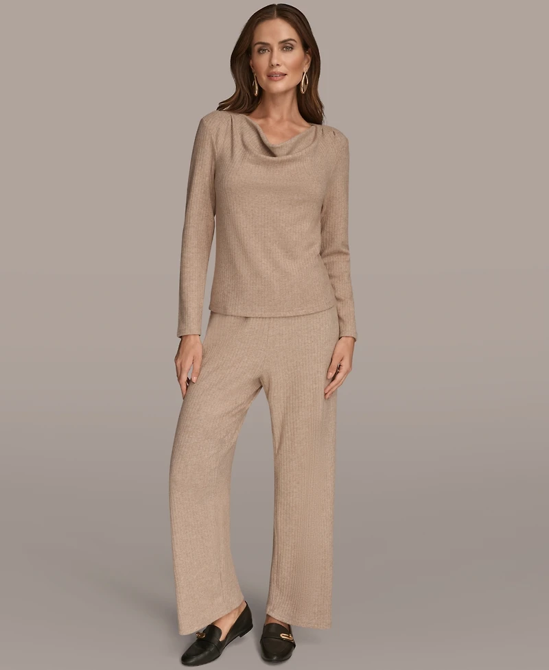 Donna Karan New York Women's Lurex Rib Cowl Neck Long Sleeve Top